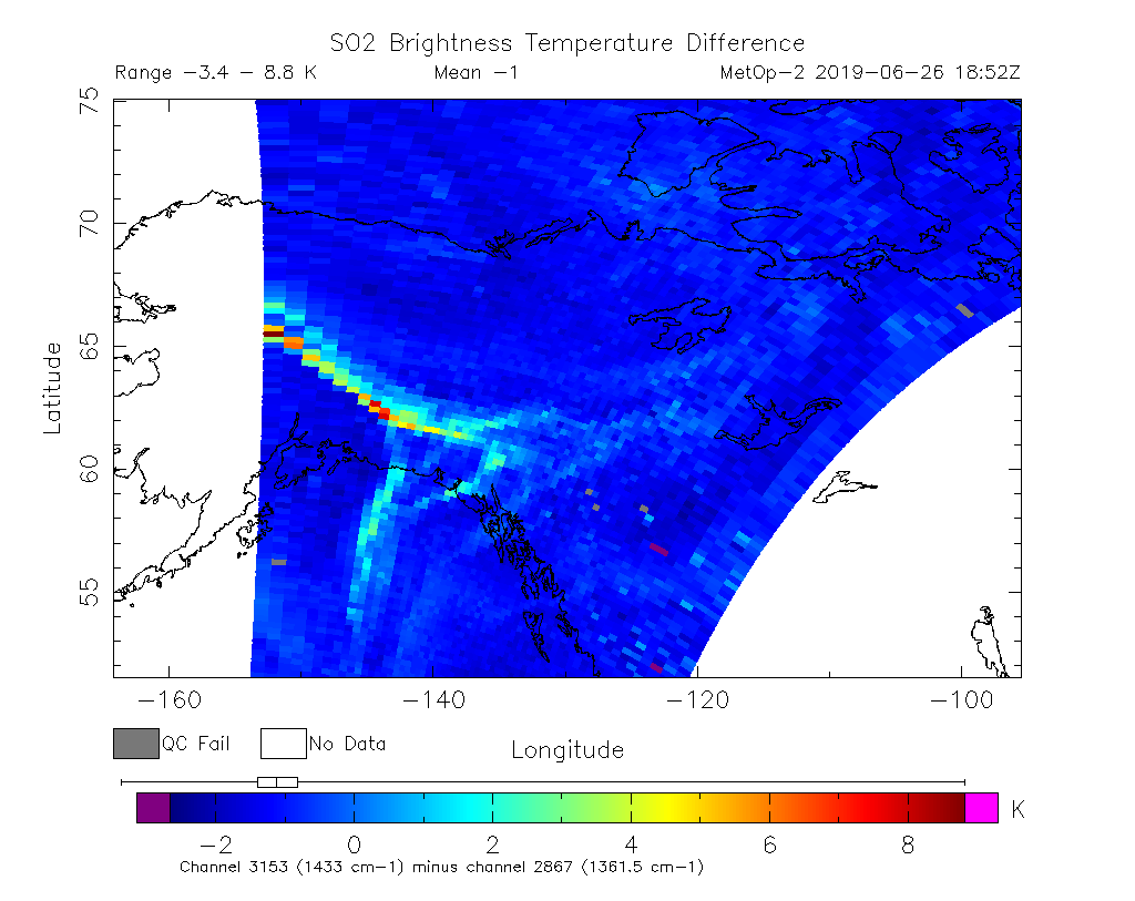SO2 Brightness Temperature Difference 2019-06-26 18:52Z