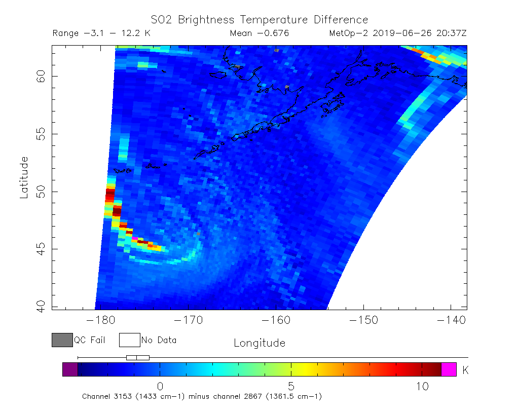 SO2 Brightness Temperature Difference 2019-06-26 20:37Z