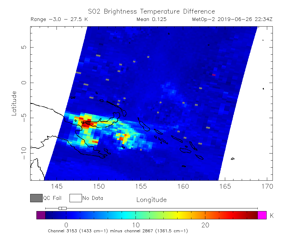 SO2 Brightness Temperature Difference 2019-06-26 22:34Z