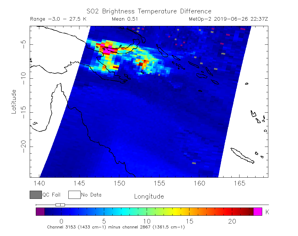 SO2 Brightness Temperature Difference 2019-06-26 22:37Z