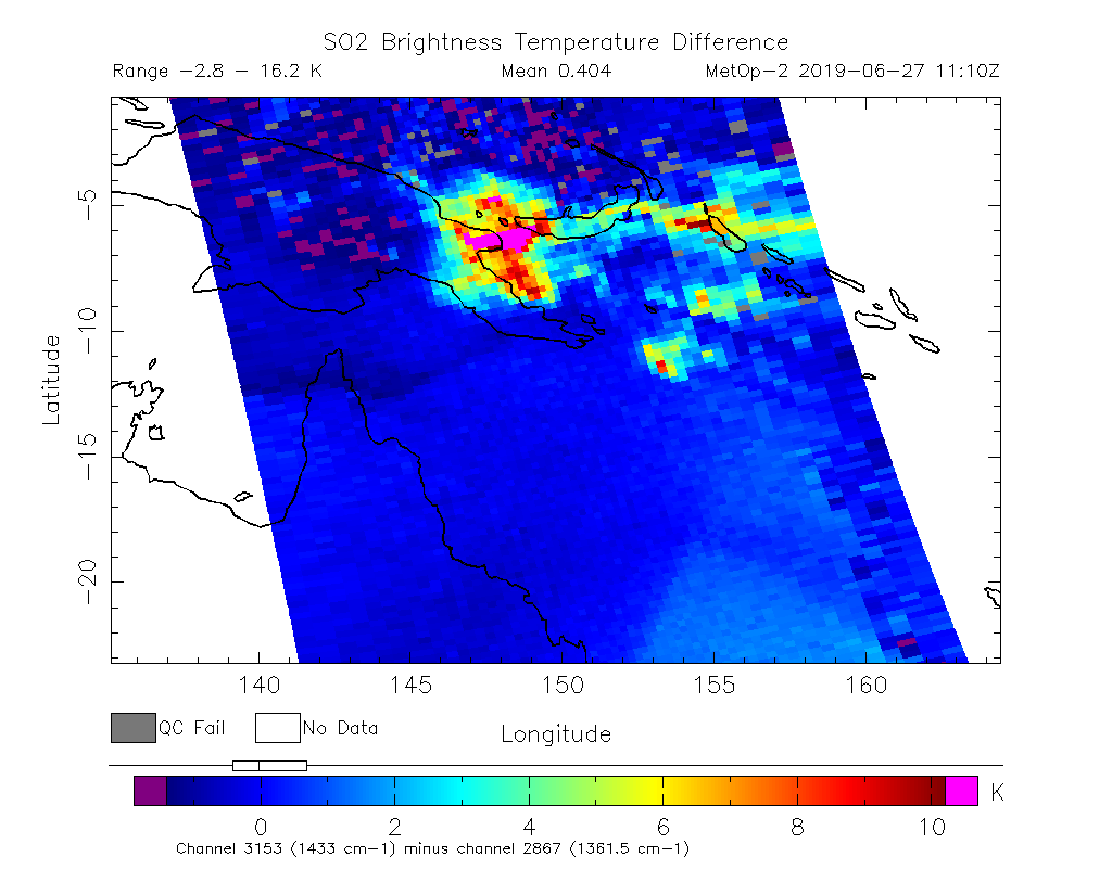 SO2 Brightness Temperature Difference 2019-06-27 11:10Z