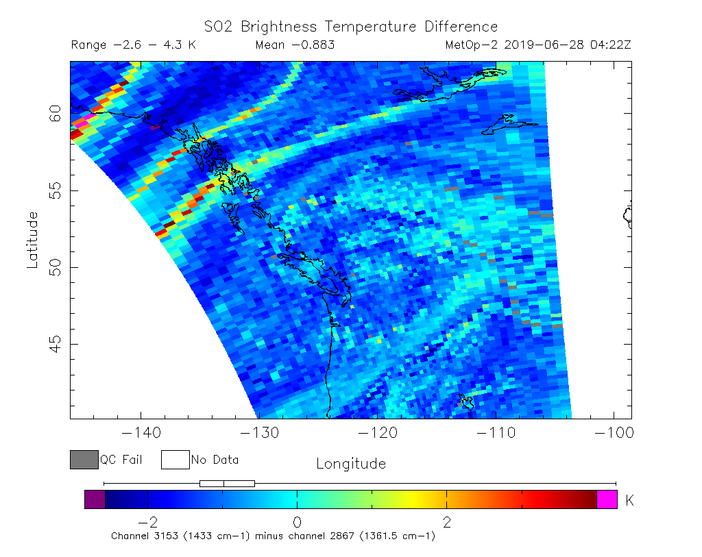 SO2 Brightness Temperature Difference 2019-06-28 04:22Z