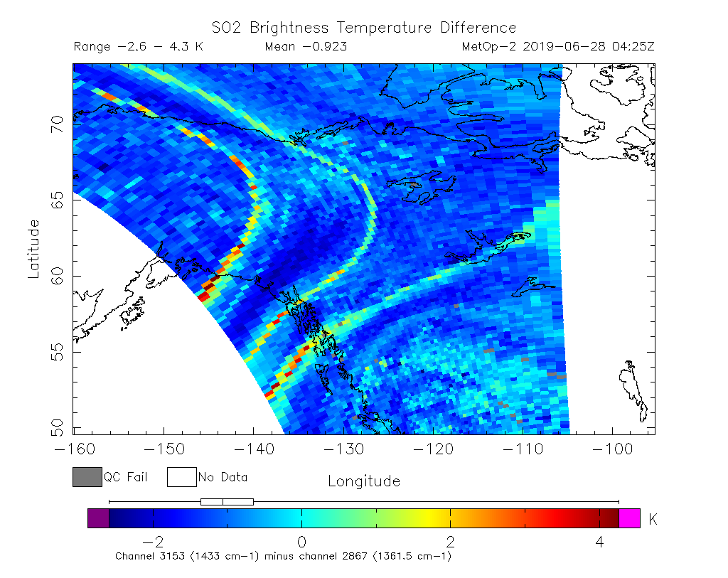 SO2 Brightness Temperature Difference 2019-06-28 04:25Z