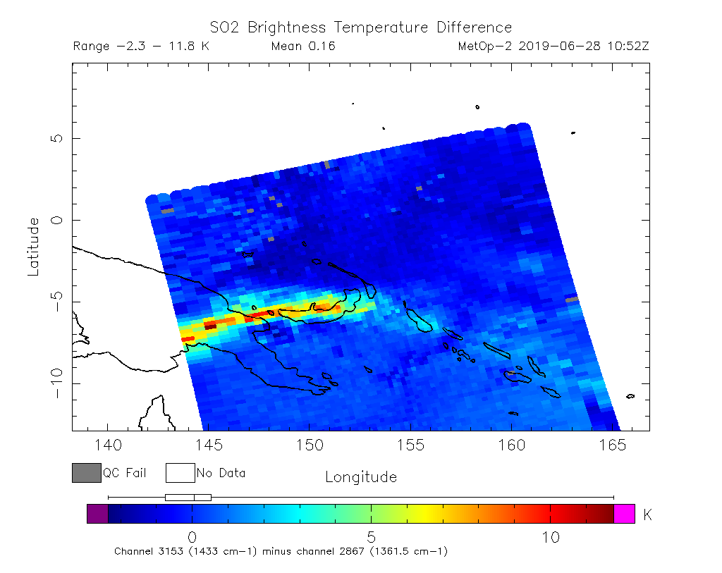 SO2 Brightness Temperature Difference 2019-06-28 10:52Z