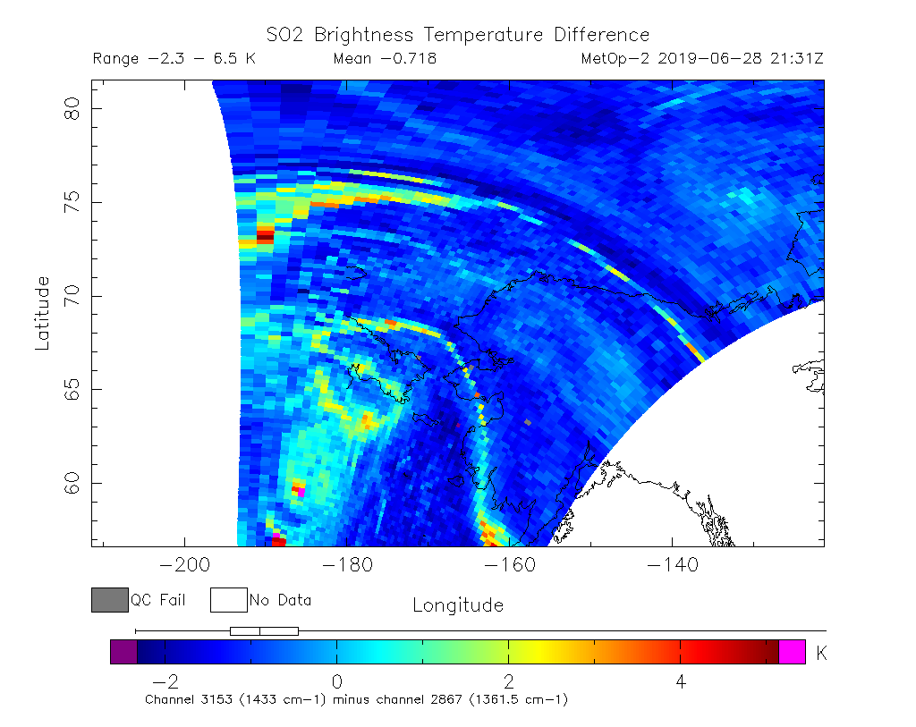 SO2 Brightness Temperature Difference 2019-06-28 21:31Z