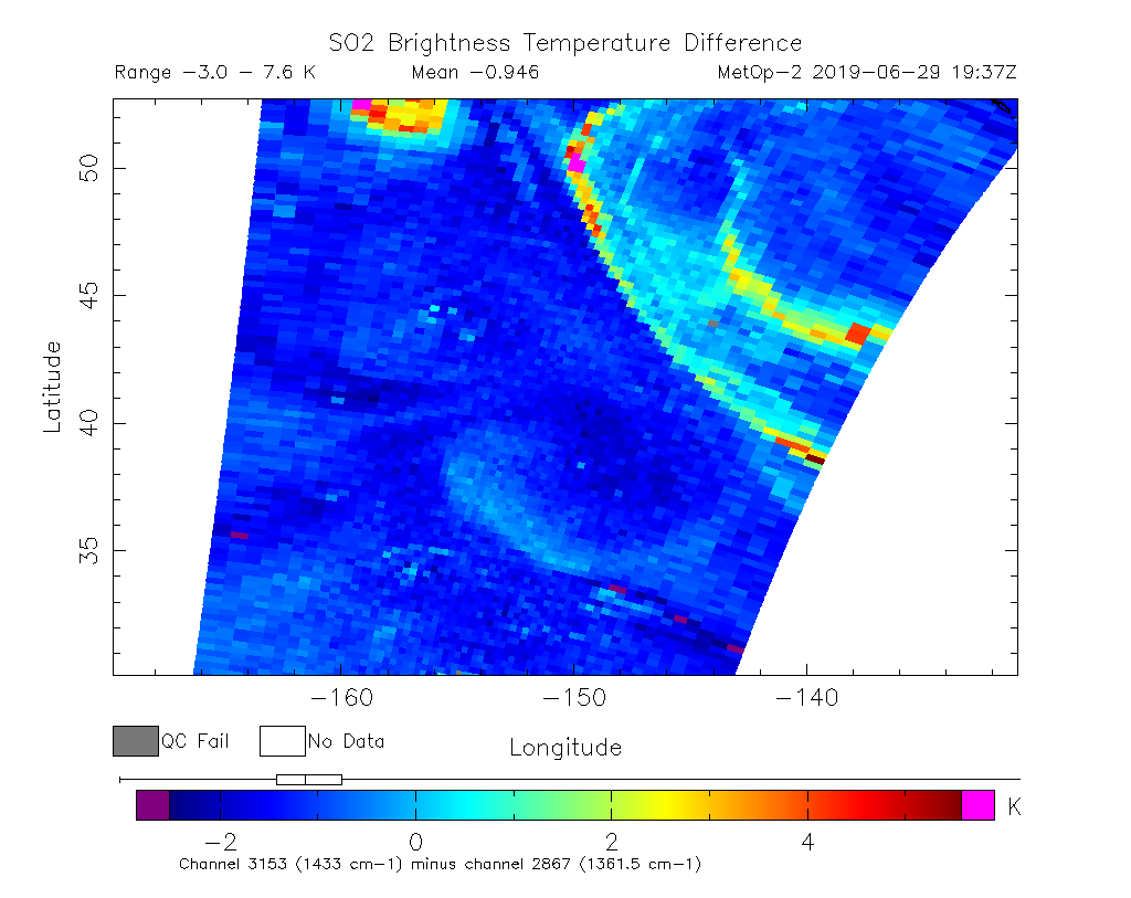 SO2 Brightness Temperature Difference 2019-06-29 19:37Z