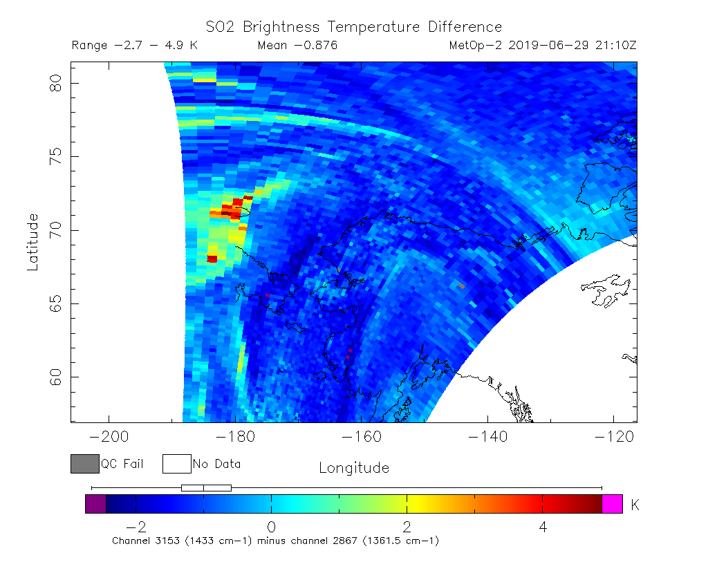 SO2 Brightness Temperature Difference 2019-06-29 21:10Z