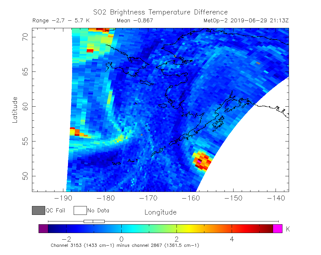 SO2 Brightness Temperature Difference 2019-06-29 21:13Z