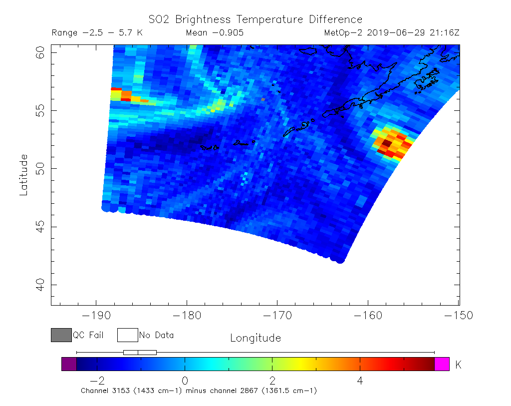 SO2 Brightness Temperature Difference 2019-06-29 21:16Z