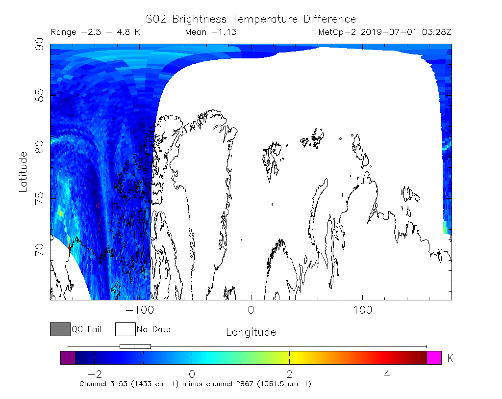 SO2 Brightness Temperature Difference 2019-07-01 03:28Z