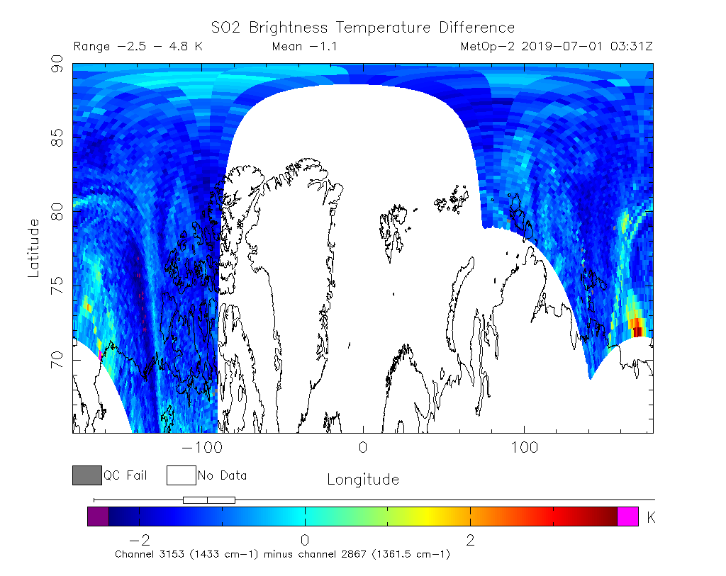 SO2 Brightness Temperature Difference 2019-07-01 03:31Z