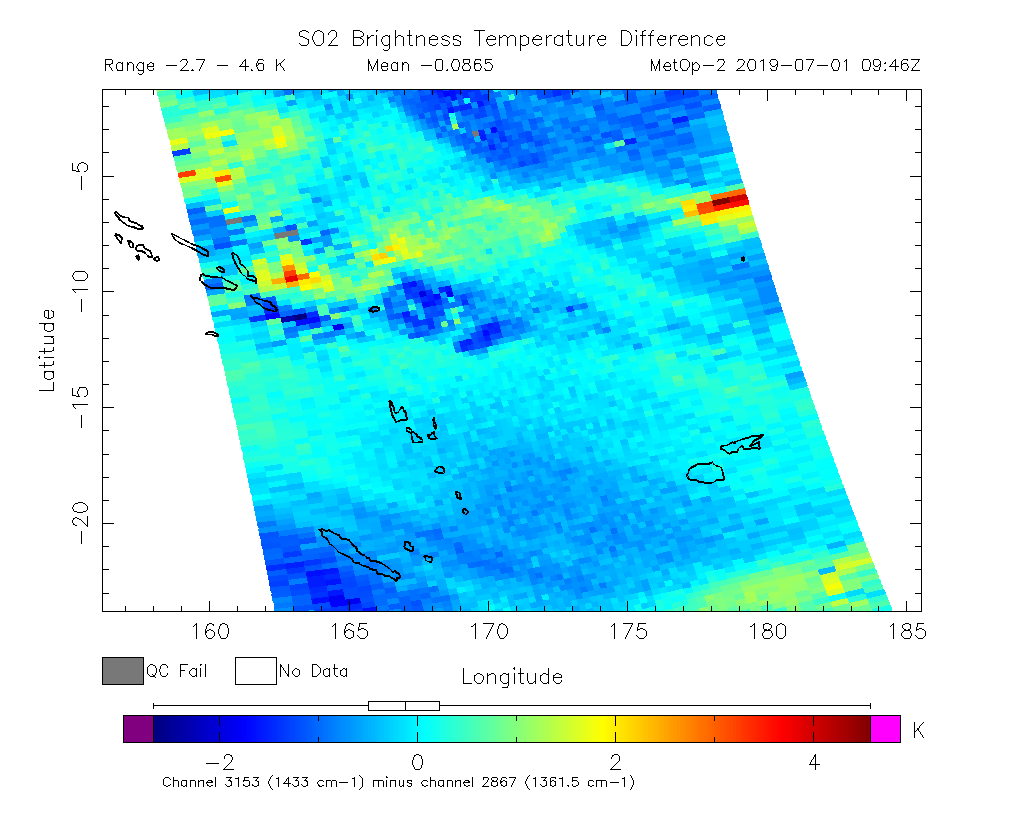 SO2 Brightness Temperature Difference 2019-07-01 09:46Z