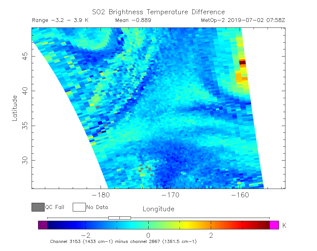 SO2 Brightness Temperature Difference 2019-07-02 07:58Z