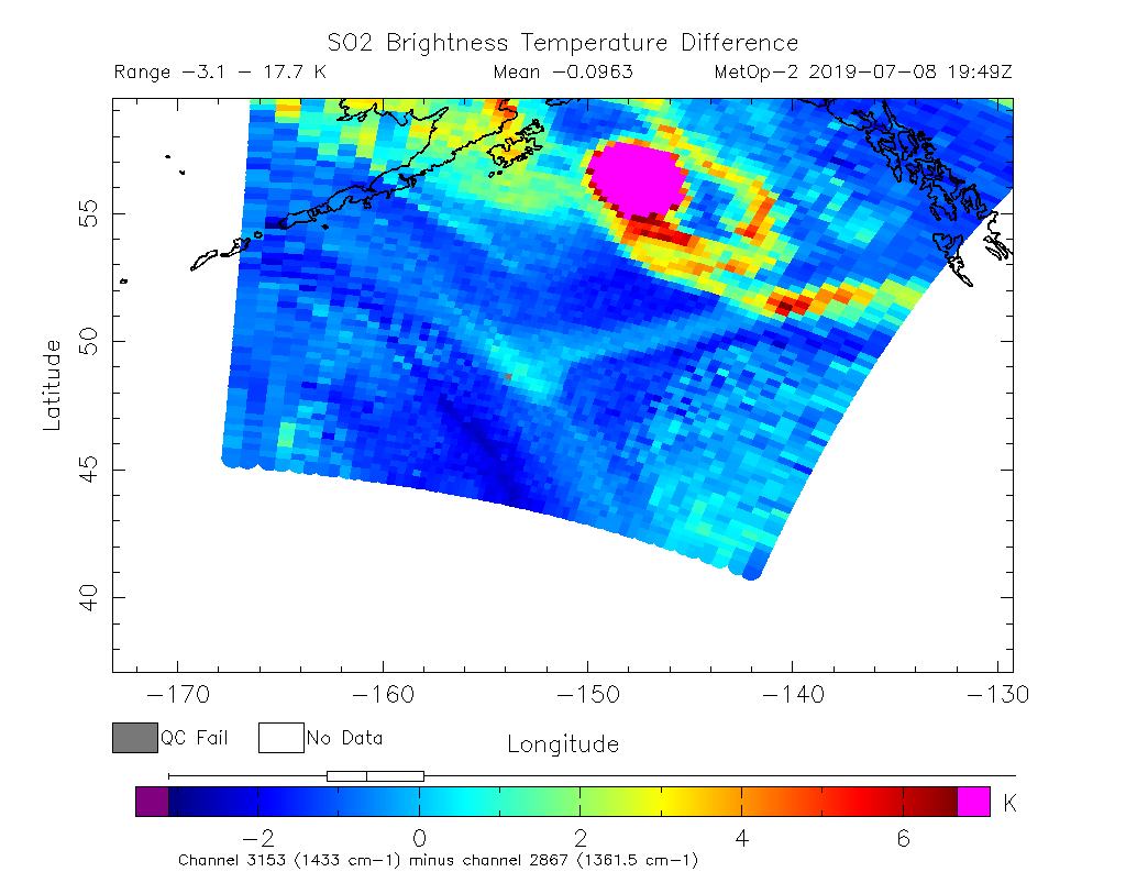 SO2 Brightness Temperature Difference 2019-07-08 19:49Z