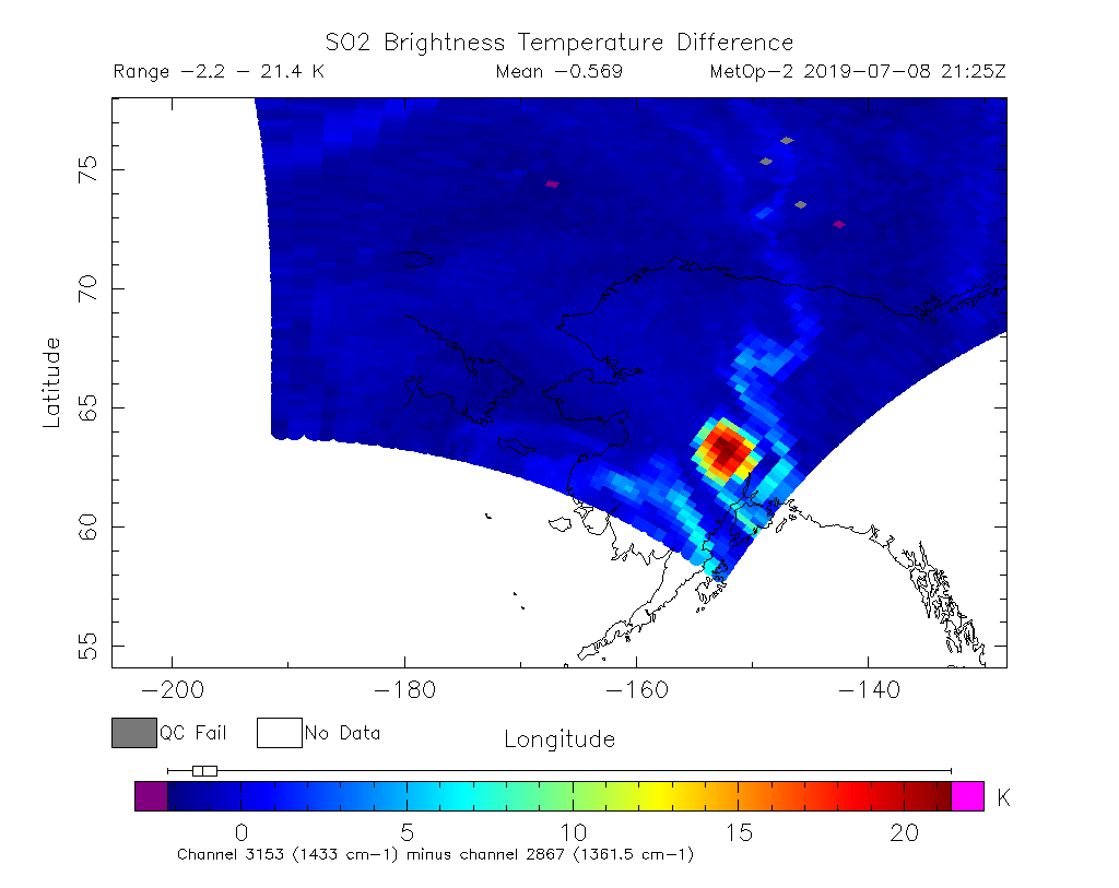 SO2 Brightness Temperature Difference 2019-07-08 21:25Z