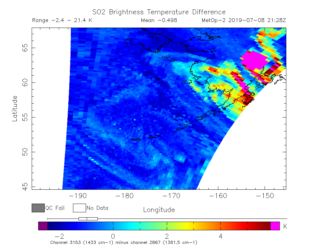 SO2 Brightness Temperature Difference 2019-07-08 21:28Z