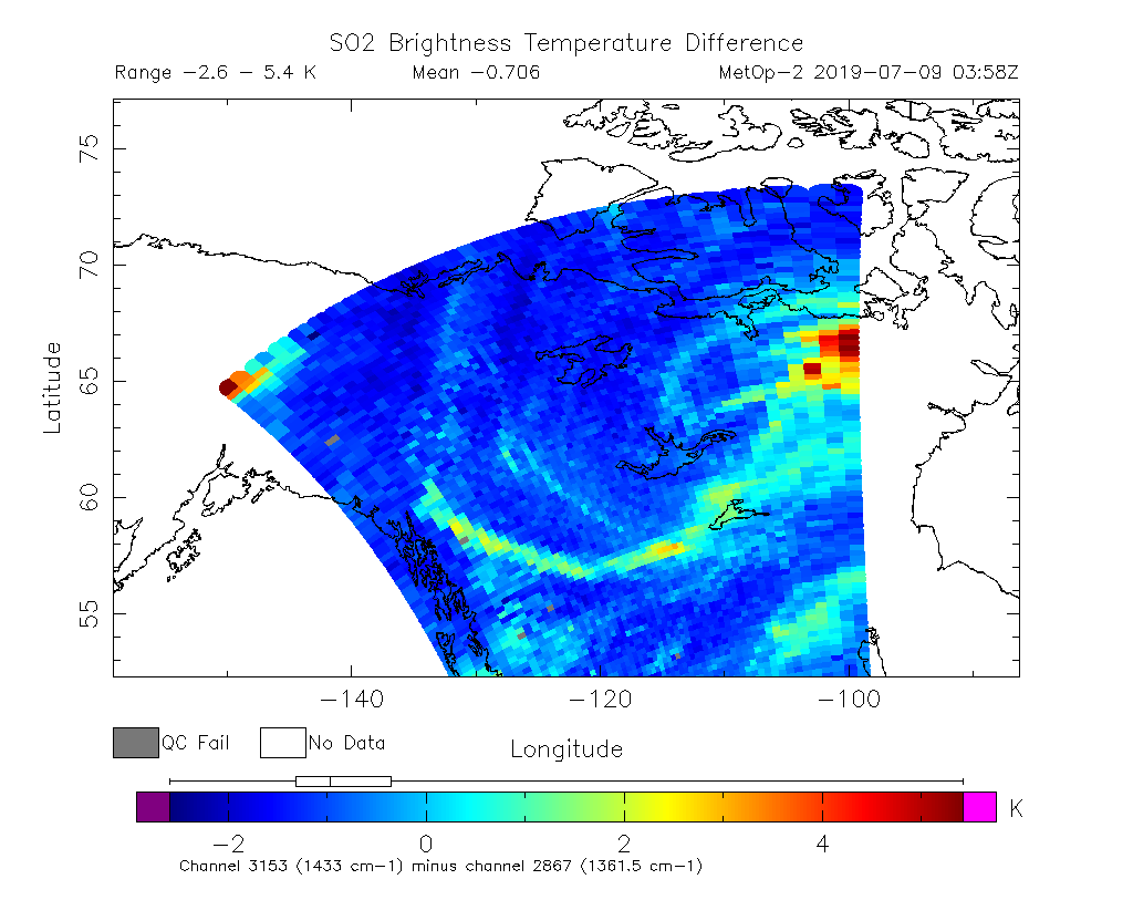 SO2 Brightness Temperature Difference 2019-07-09 03:58Z