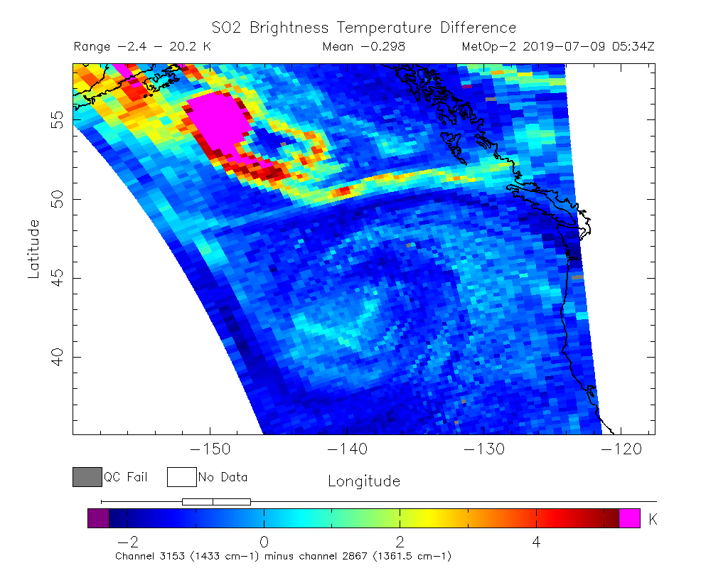 SO2 Brightness Temperature Difference 2019-07-09 05:34Z