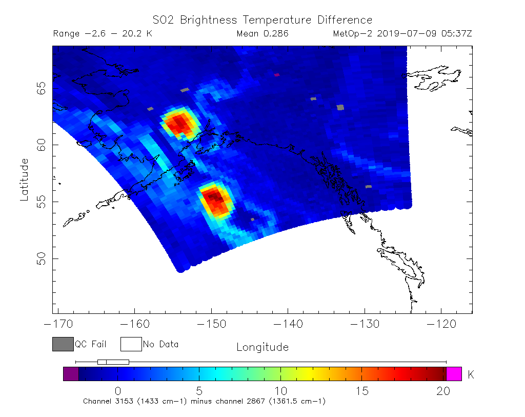 SO2 Brightness Temperature Difference 2019-07-09 05:37Z