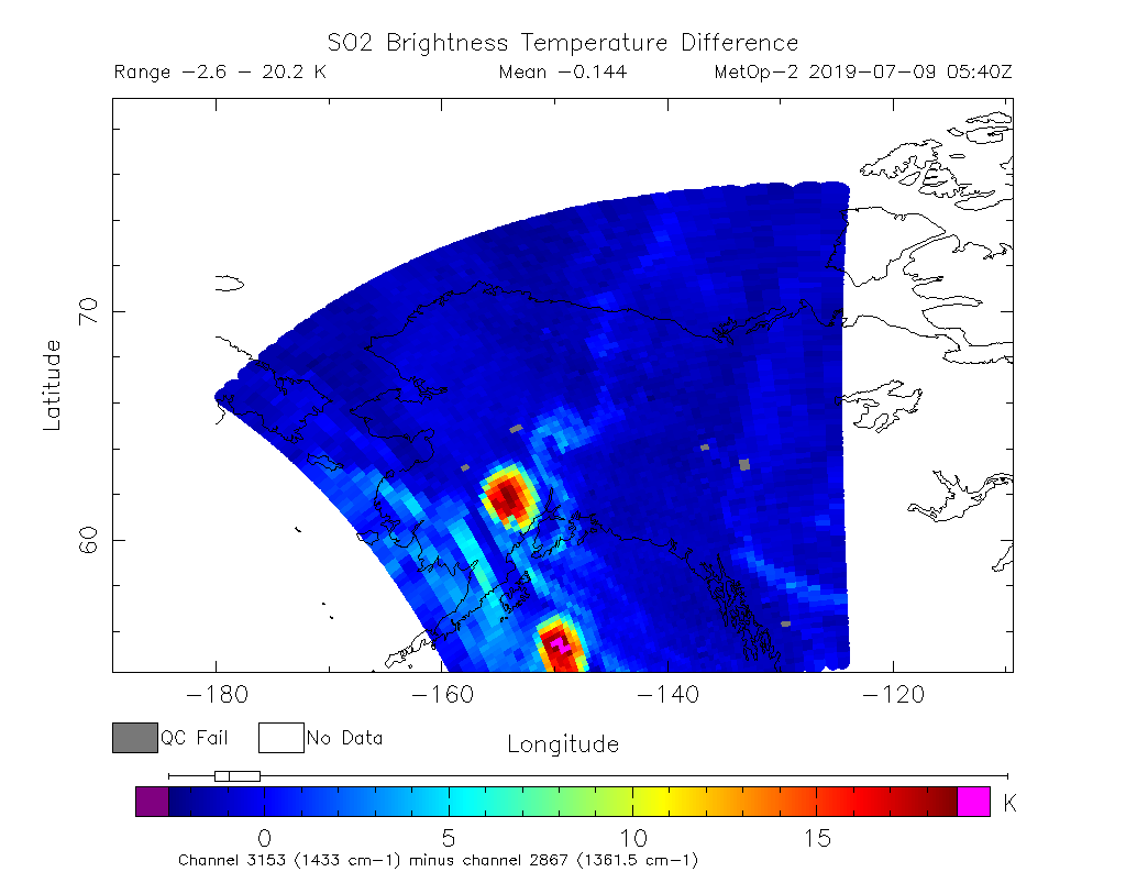 SO2 Brightness Temperature Difference 2019-07-09 05:40Z