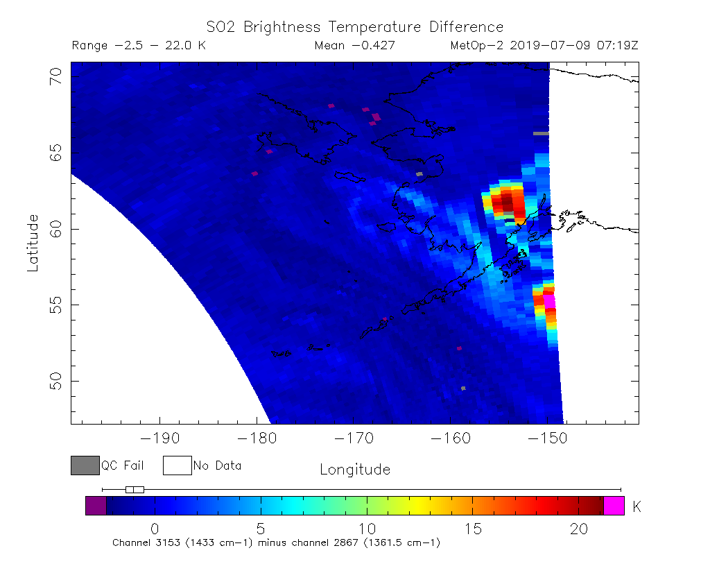 SO2 Brightness Temperature Difference 2019-07-09 07:19Z