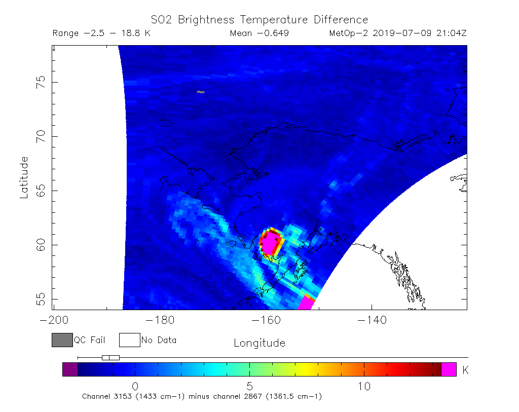 SO2 Brightness Temperature Difference 2019-07-09 21:04Z