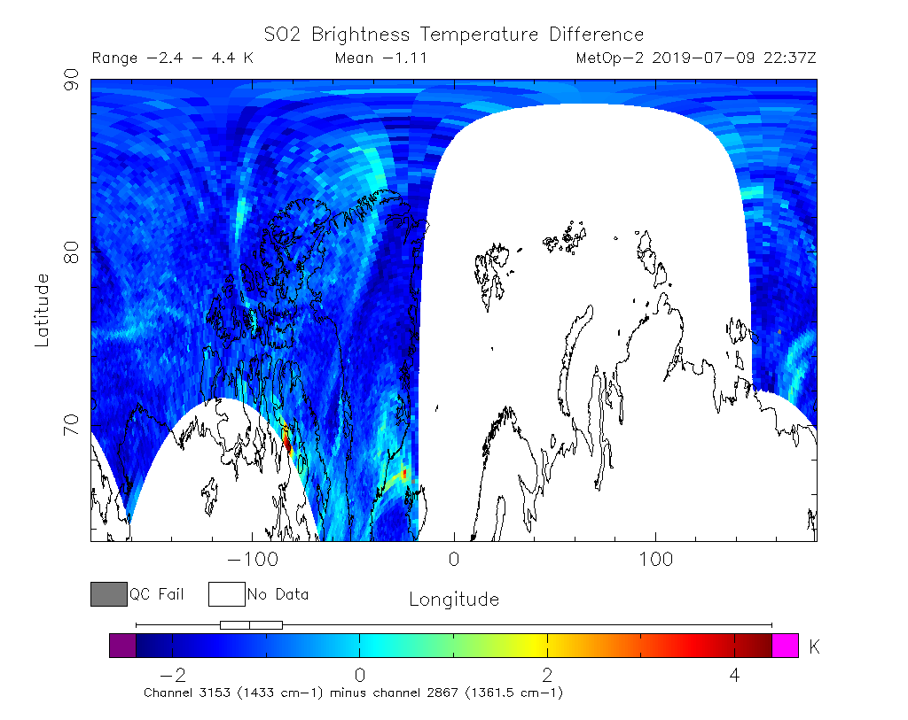 SO2 Brightness Temperature Difference 2019-07-09 22:37Z