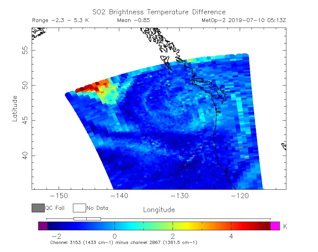 SO2 Brightness Temperature Difference 2019-07-10 05:13Z