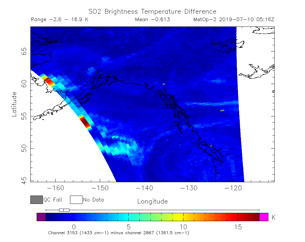 SO2 Brightness Temperature Difference 2019-07-10 05:16Z