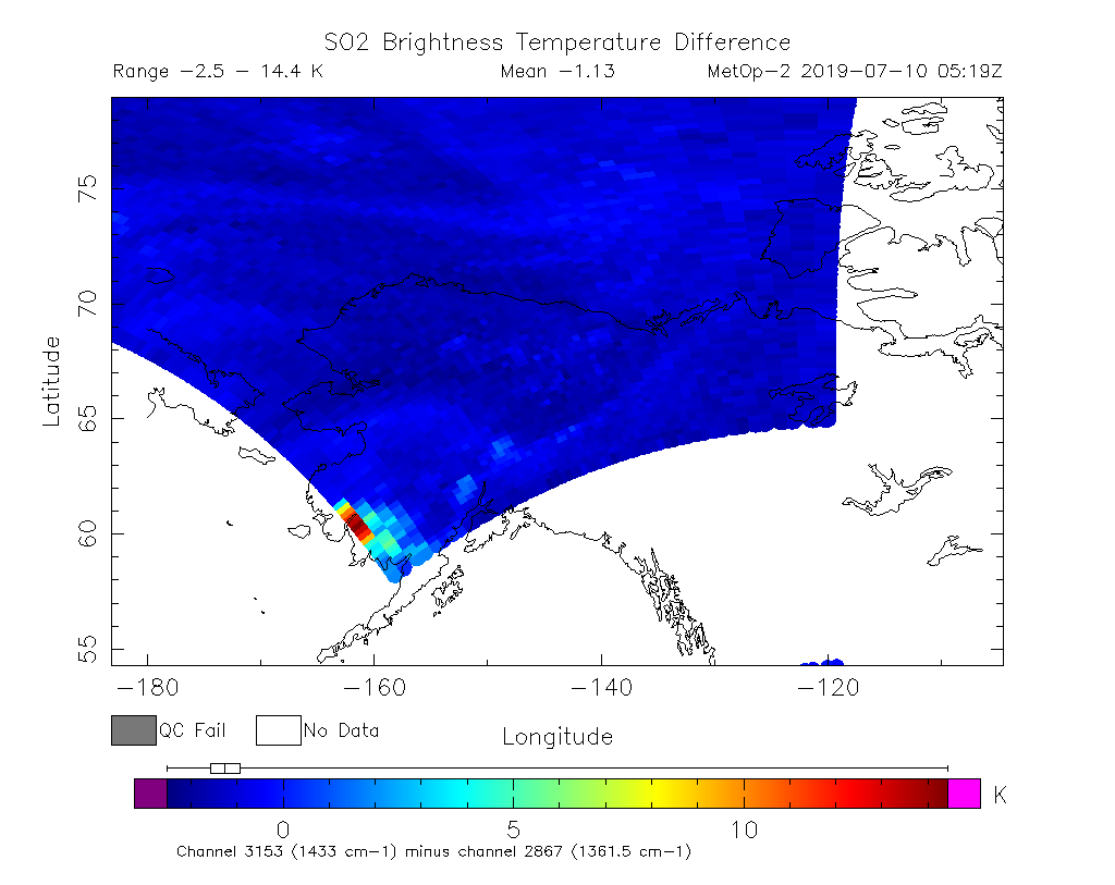 SO2 Brightness Temperature Difference 2019-07-10 05:19Z