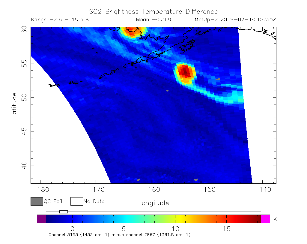 SO2 Brightness Temperature Difference 2019-07-10 06:55Z