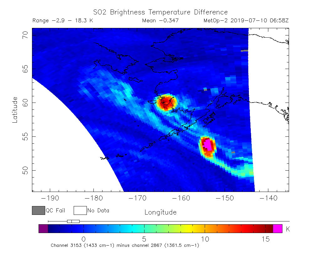 SO2 Brightness Temperature Difference 2019-07-10 06:58Z
