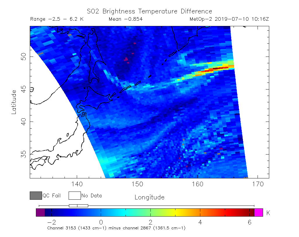 SO2 Brightness Temperature Difference 2019-07-10 10:16Z