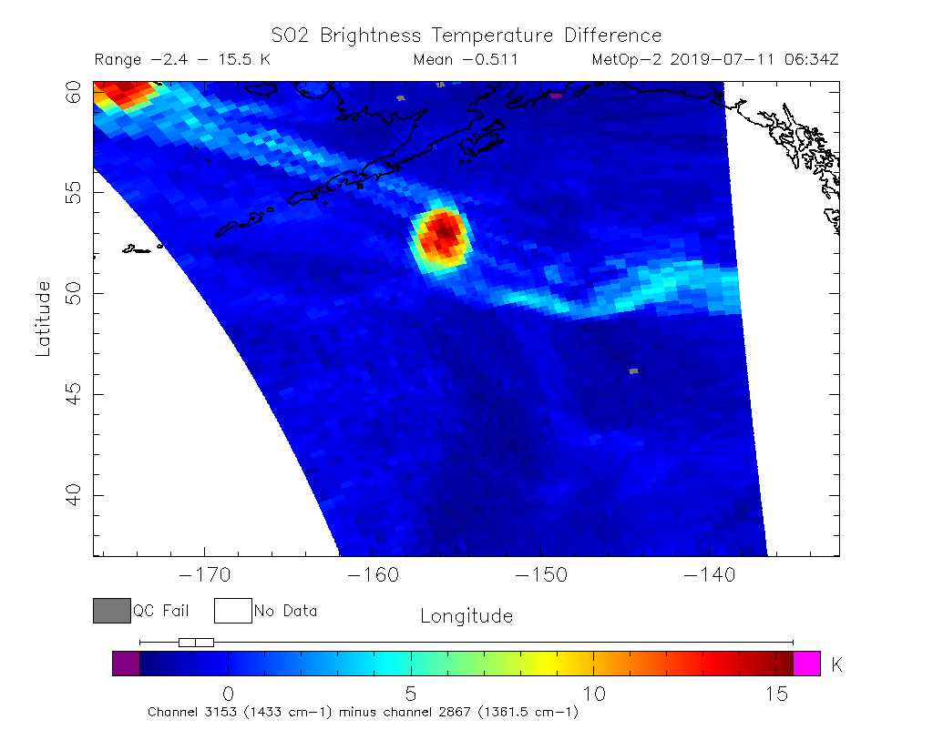 SO2 Brightness Temperature Difference 2019-07-11 06:34Z