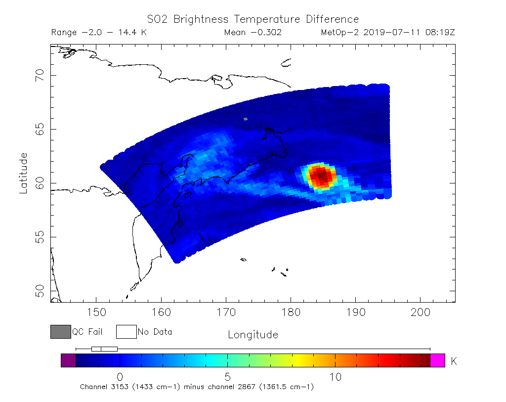 SO2 Brightness Temperature Difference 2019-07-11 08:19Z