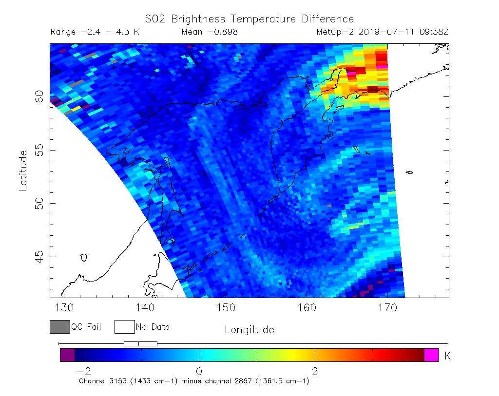 SO2 Brightness Temperature Difference 2019-07-11 09:58Z