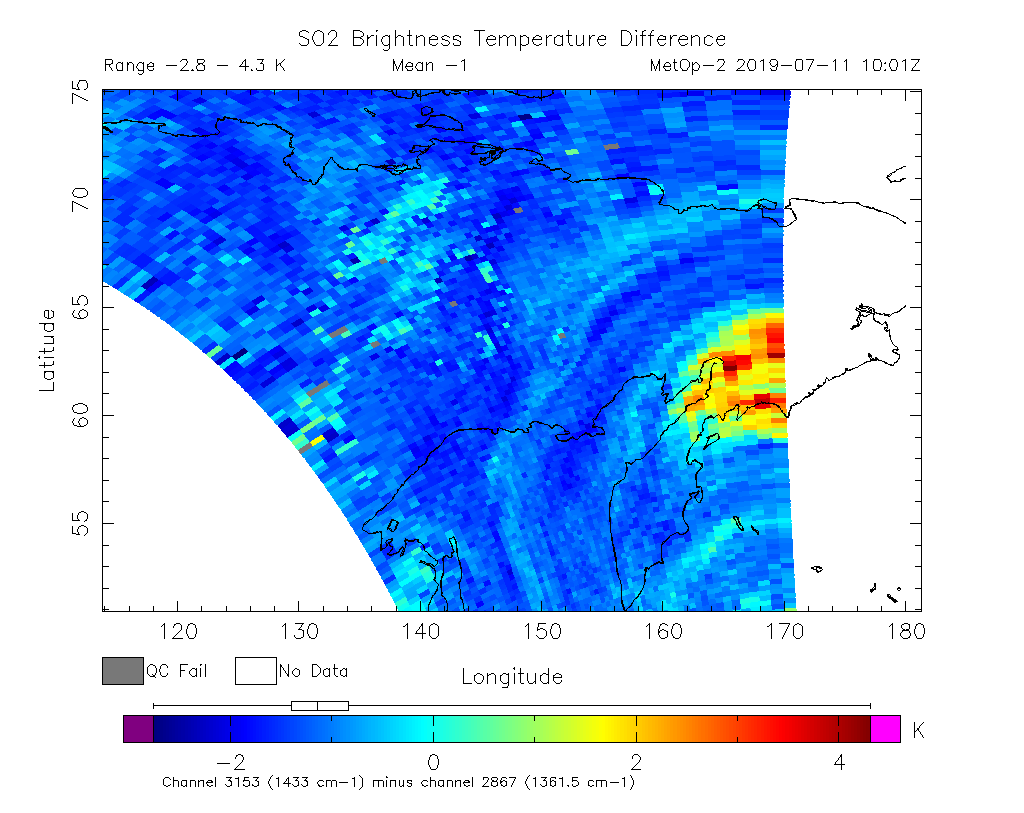 SO2 Brightness Temperature Difference 2019-07-11 10:01Z