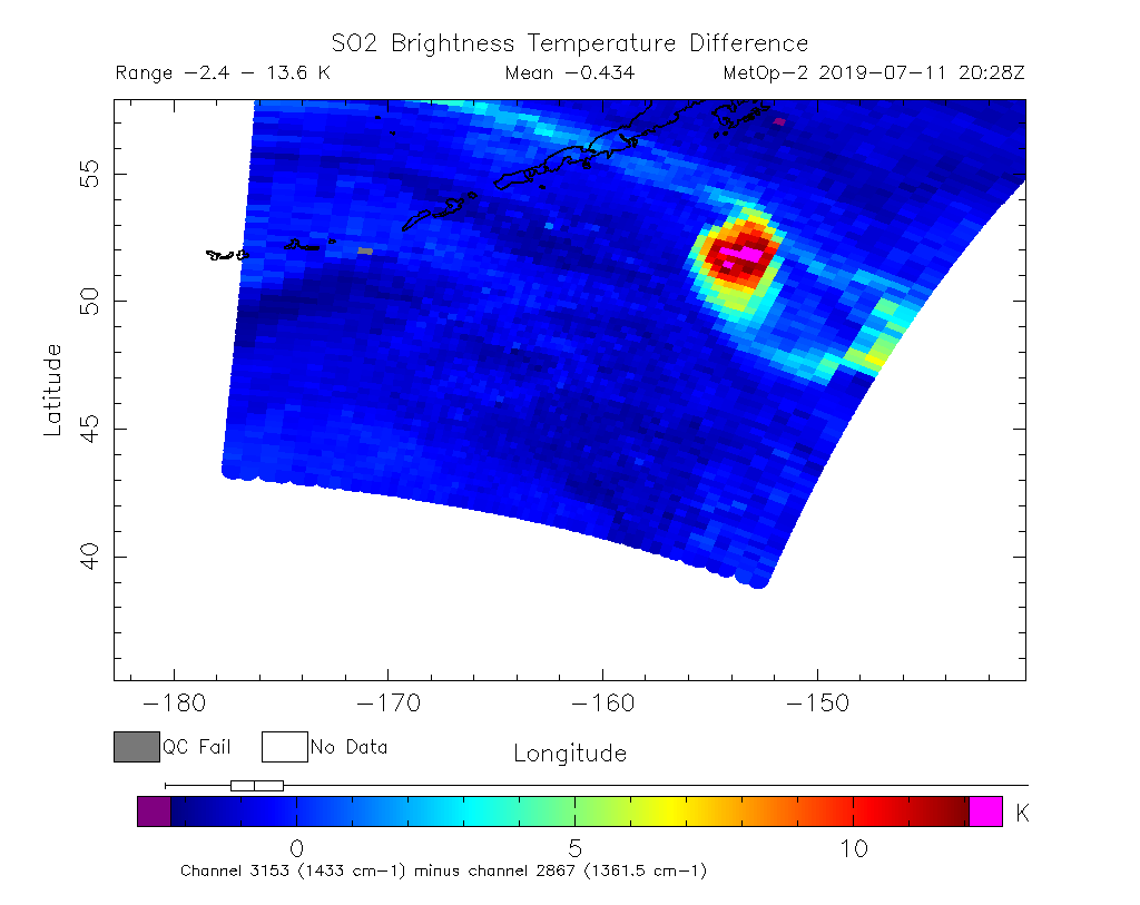 SO2 Brightness Temperature Difference 2019-07-11 20:28Z