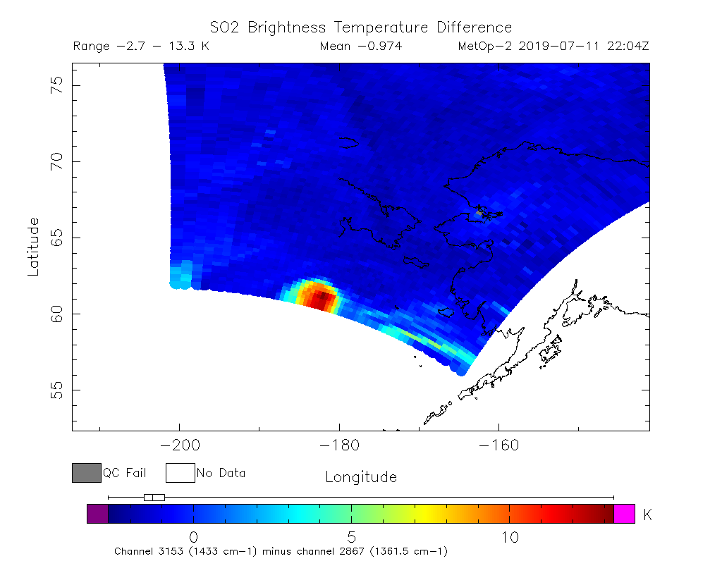 SO2 Brightness Temperature Difference 2019-07-11 22:04Z