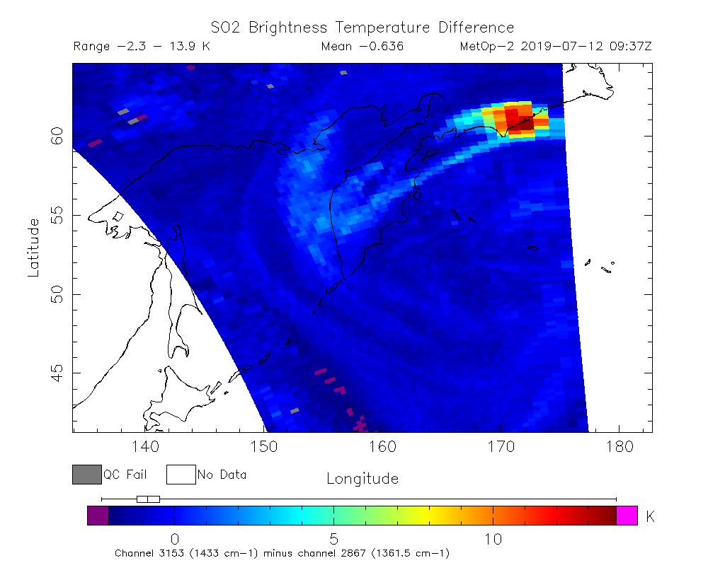 SO2 Brightness Temperature Difference 2019-07-12 09:37Z