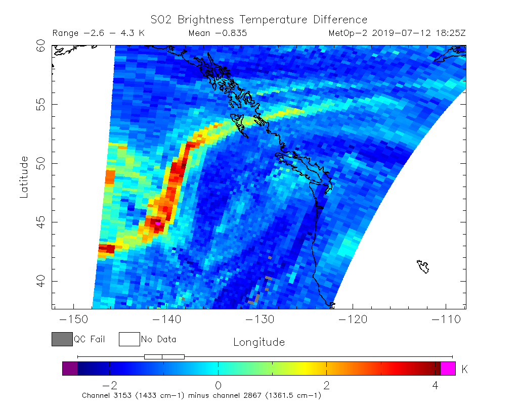SO2 Brightness Temperature Difference 2019-07-12 18:25Z