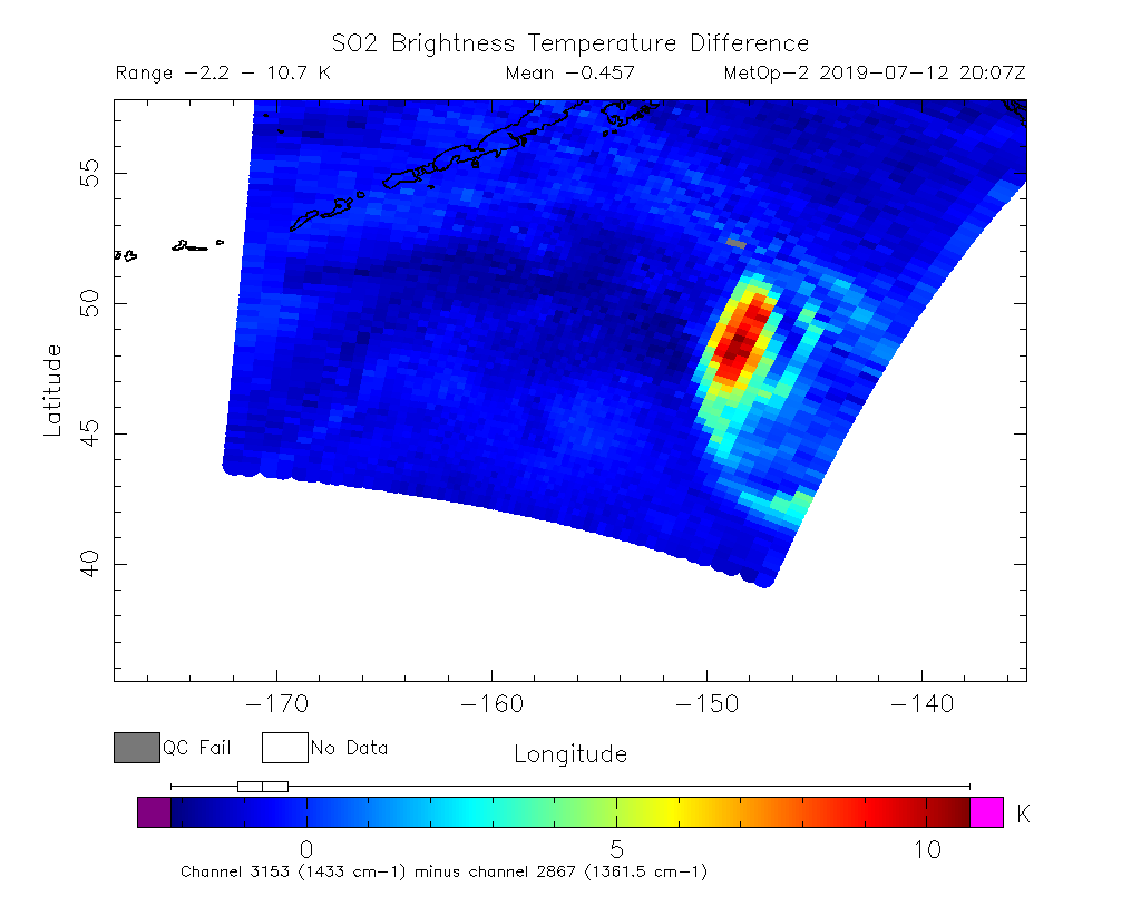 SO2 Brightness Temperature Difference 2019-07-12 20:07Z