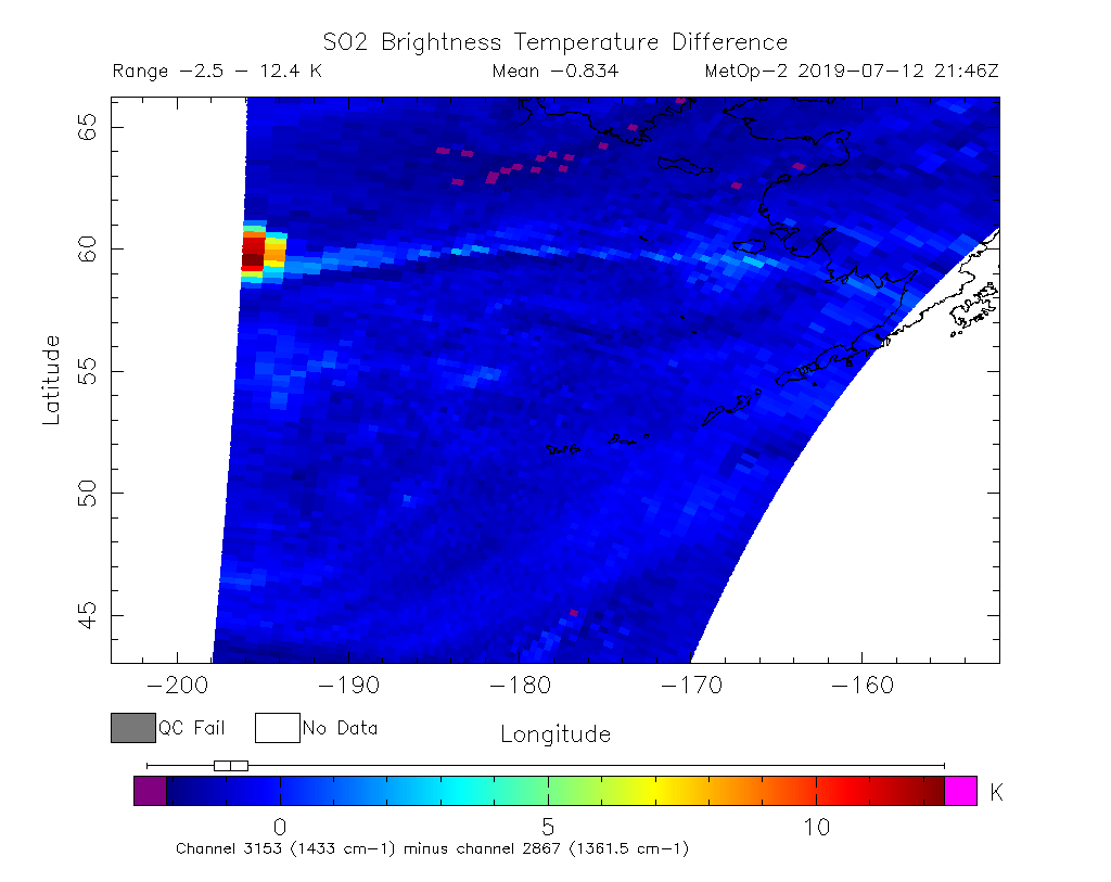 SO2 Brightness Temperature Difference 2019-07-12 21:46Z