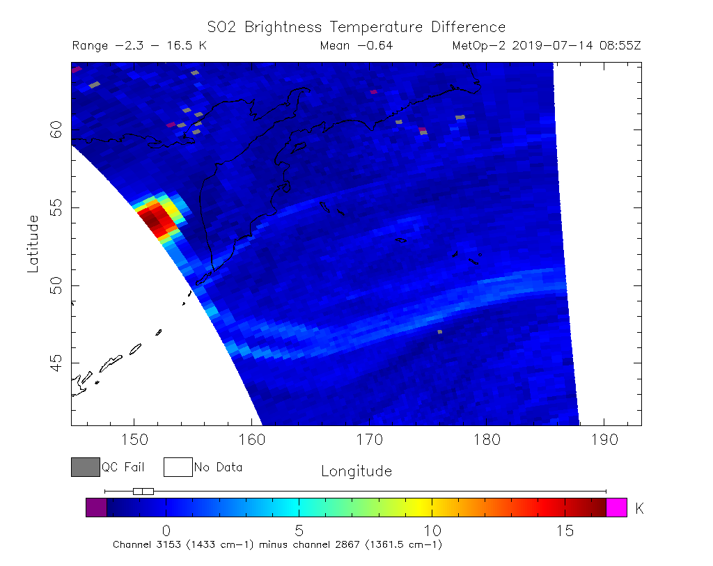 SO2 Brightness Temperature Difference 2019-07-14 08:55Z