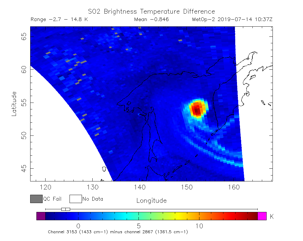 SO2 Brightness Temperature Difference 2019-07-14 10:37Z