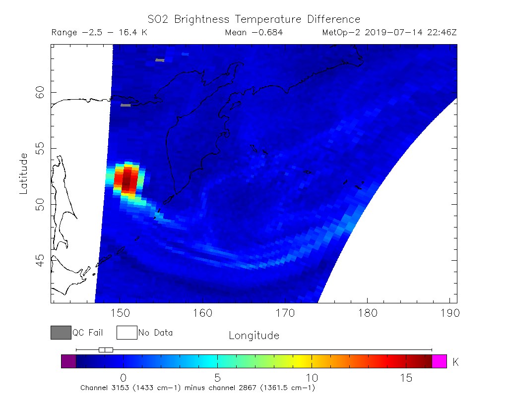 SO2 Brightness Temperature Difference 2019-07-14 22:46Z