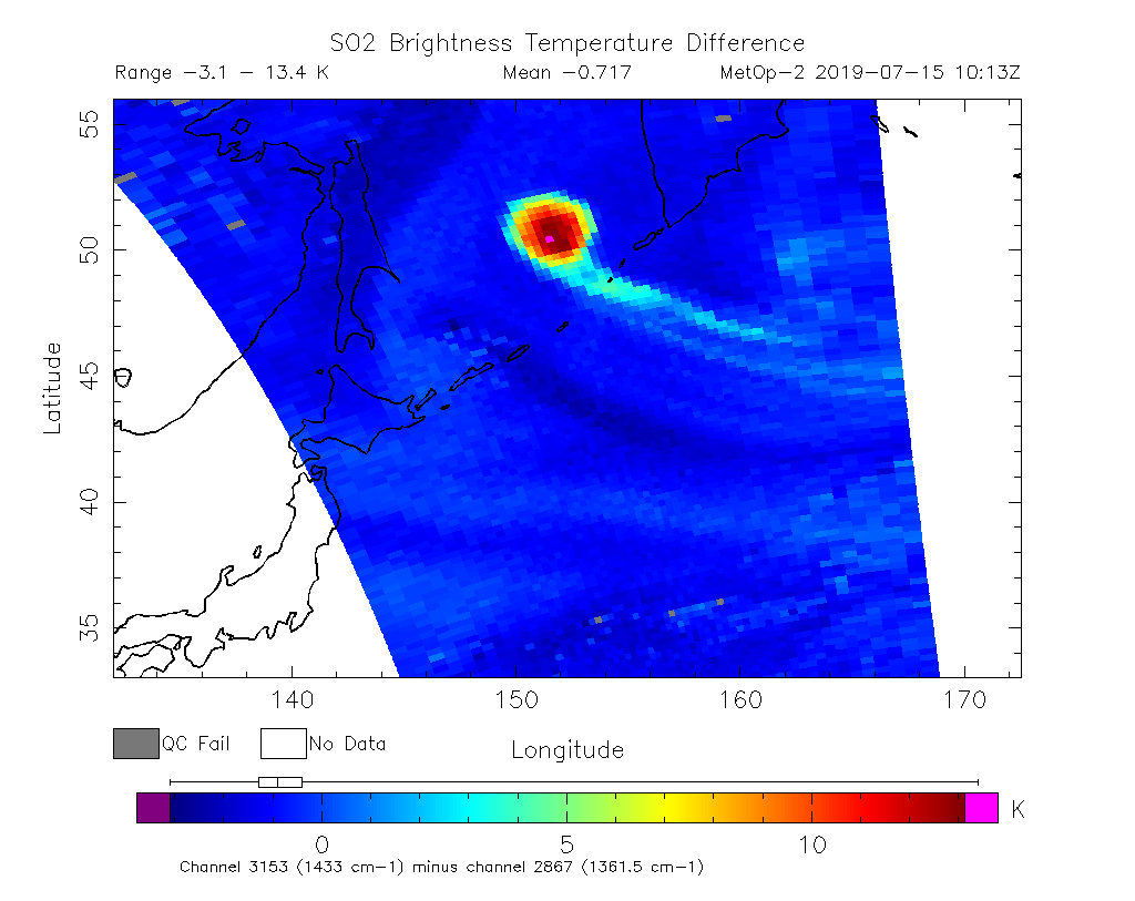 SO2 Brightness Temperature Difference 2019-07-15 10:13Z