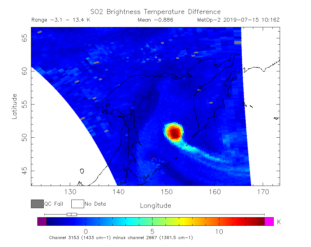 SO2 Brightness Temperature Difference 2019-07-15 10:16Z
