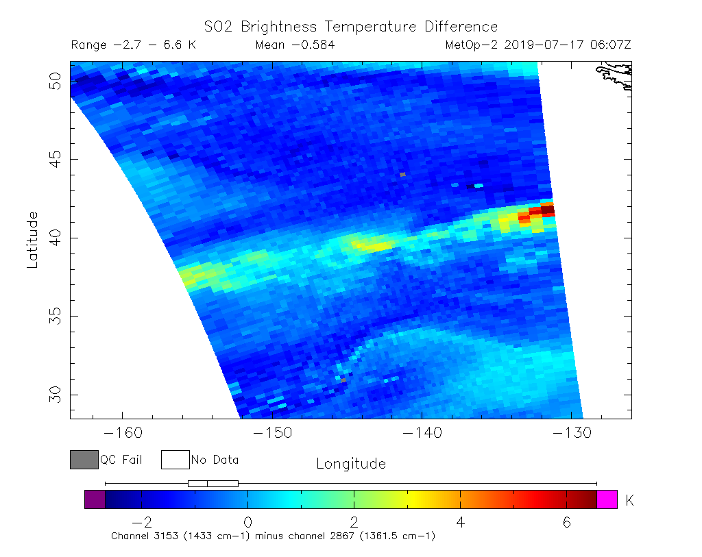 SO2 Brightness Temperature Difference 2019-07-17 06:07Z