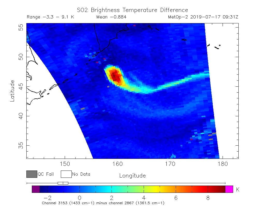 SO2 Brightness Temperature Difference 2019-07-17 09:31Z